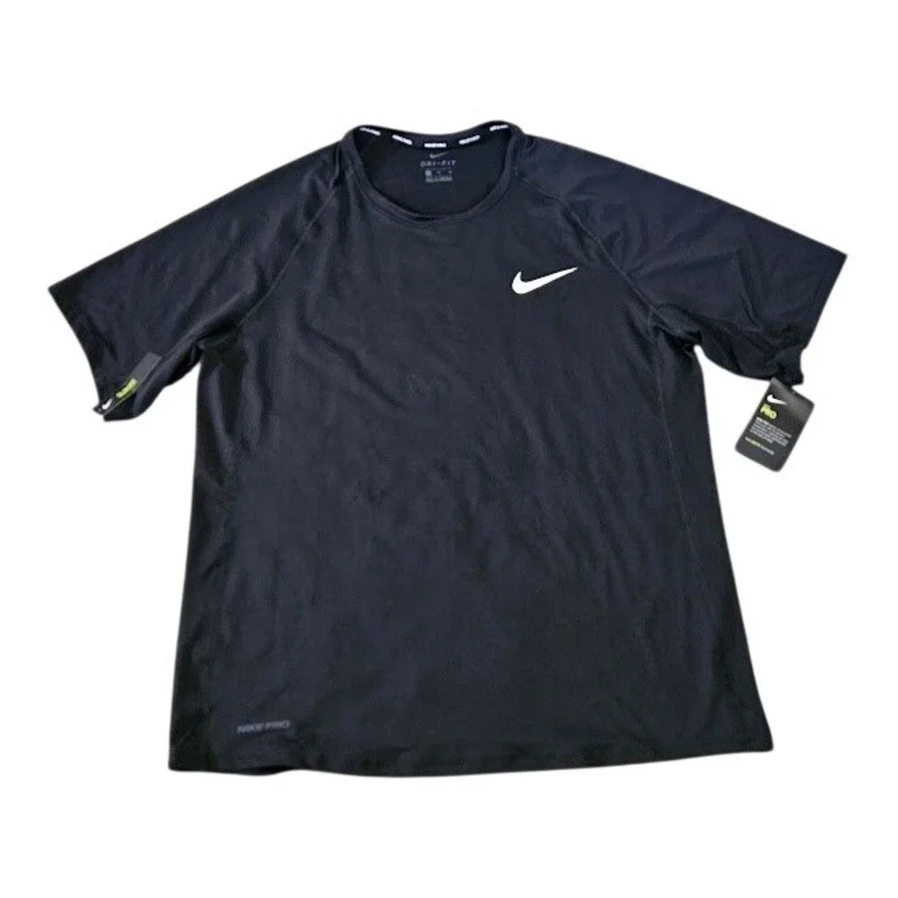 Nike Pro Dri-FIT Mens Training Shirt XL Black Slim Fit Short Sleeve New